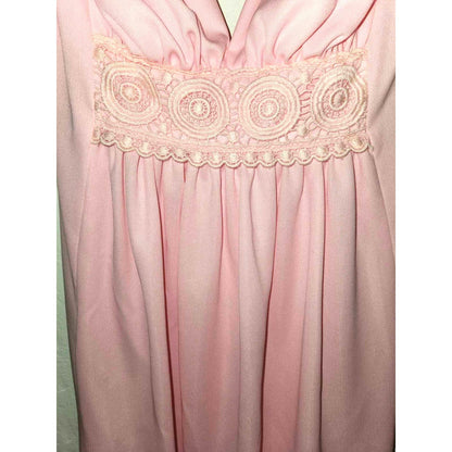 ONLY ONE!!! Vintage 1970s Pink Polyester Maxi Dress w/Bow Tie in Back Sz XS/S
