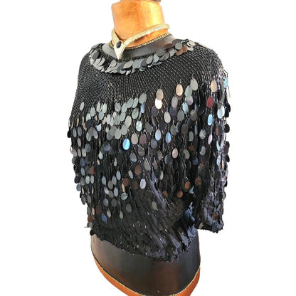 ONLY ONE!!! Vintage Oleg Cassini Black Sequin Beaded Silk Top ~ Size M/L