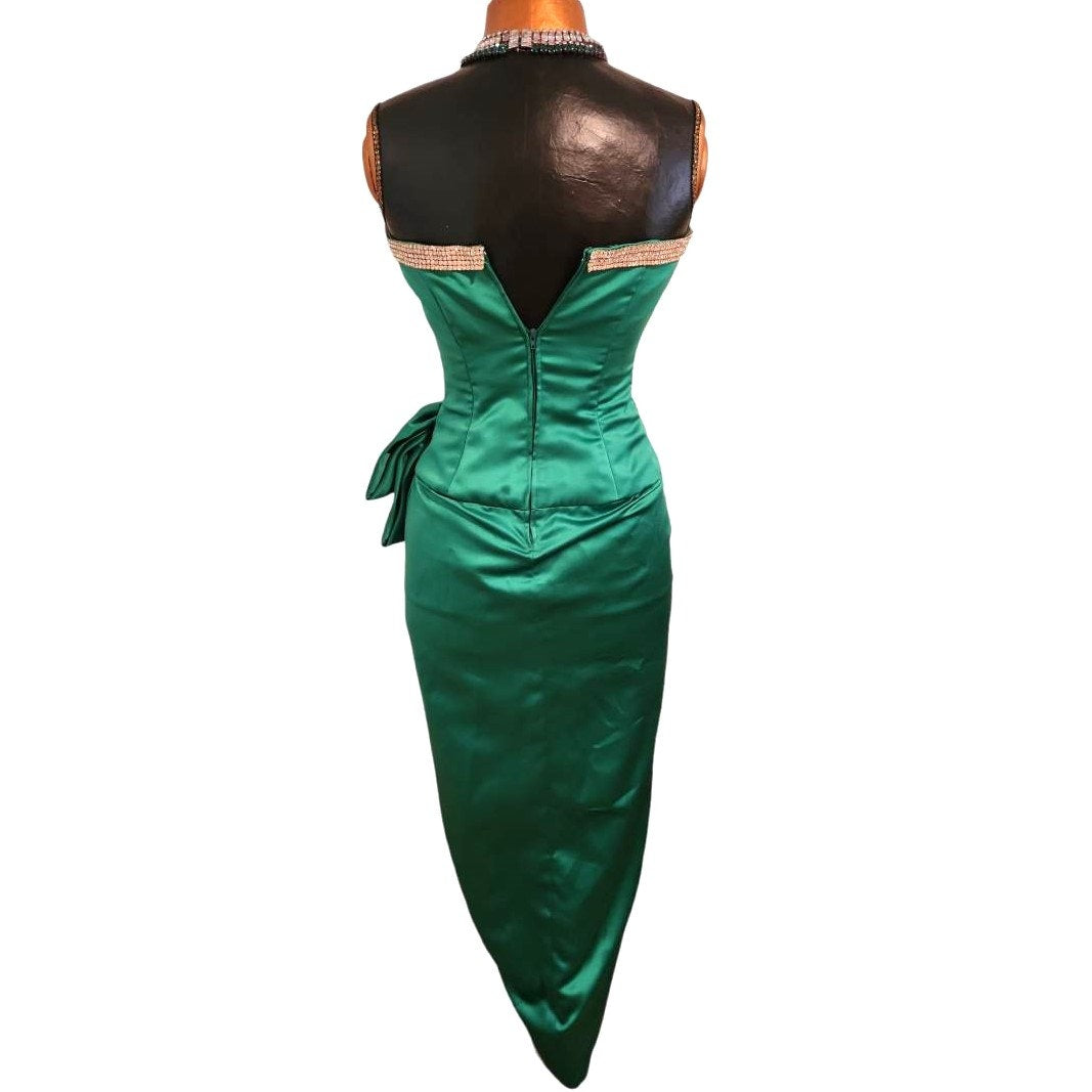 ONLY ONE!!! Vintage Julie Duroche After Five Saks Fifth Avenue Satin Green Strapless Gown ~ Size 6