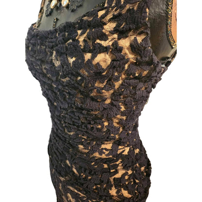 ONLY ONE!!! Tadashi Shoji Black Lace & Nude Illusion Cocktail Dress – Size 8