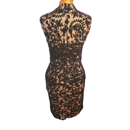 ONLY ONE!!! Tadashi Shoji Black Lace & Nude Illusion Cocktail Dress – Size 8