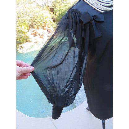 ONLY ONE!!! Vintage 1980s Capriccio Black Cocktail Dress with Sheer Sleeves ~ Size 10