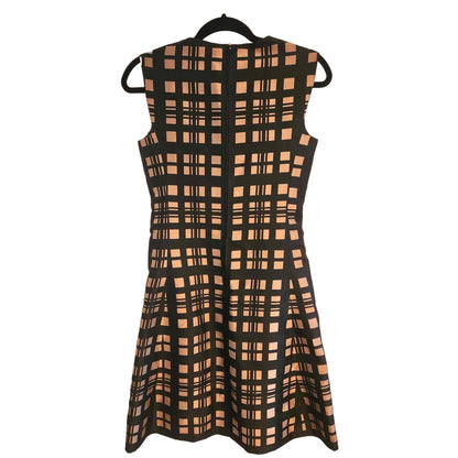 ONLY ONE!!! Vintage David Smith Black Gold Check Sleeveless Pleated Dress S