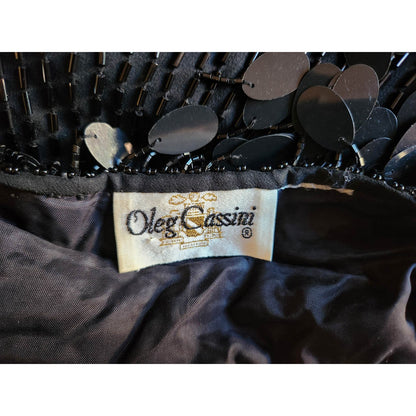 ONLY ONE!!! Vintage Oleg Cassini Black Sequin Beaded Silk Top ~ Size M/L