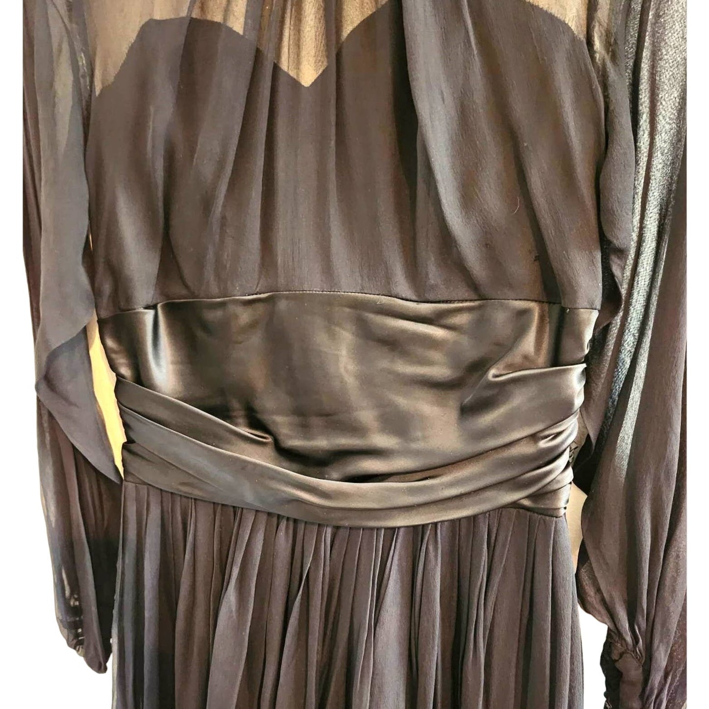 ONLY ONE!!! Vintage 1950s Black Chiffon Cocktail Dress – Sheer Illusion Bodice & Full Swing Skirt