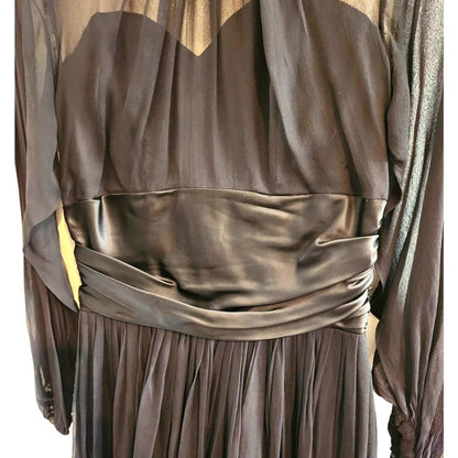 ONLY ONE!!! Vintage 1950s Black Chiffon Cocktail Dress – Sheer Illusion Bodice & Full Swing Skirt