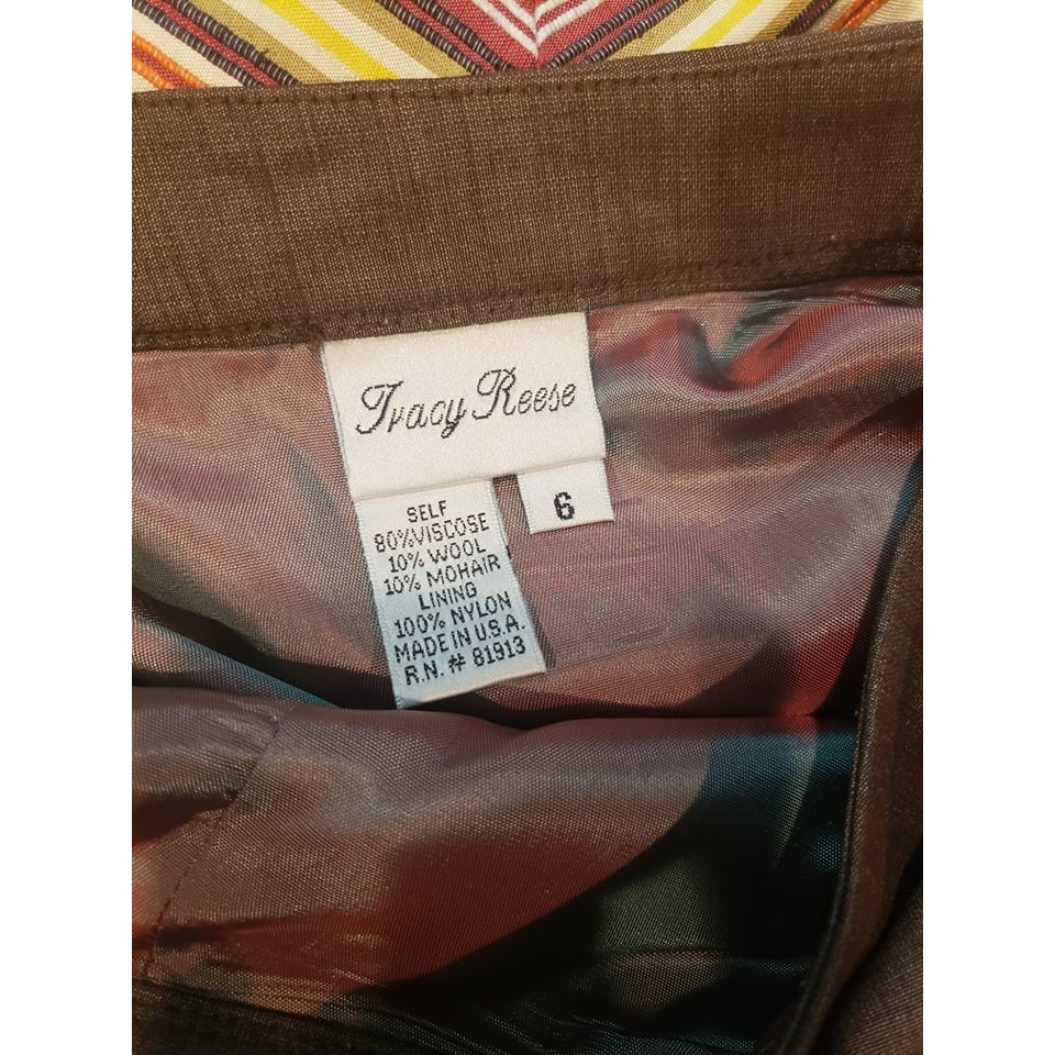 Tracy Reese Brown Mini Skirt Size 6 Lace Hem Designer Wool Mohair Blend Pockets