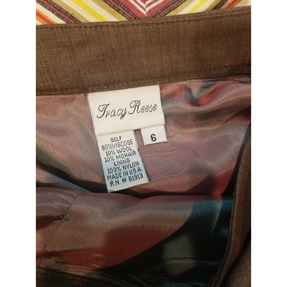 Tracy Reese Brown Mini Skirt Size 6 Lace Hem Designer Wool Mohair Blend Pockets