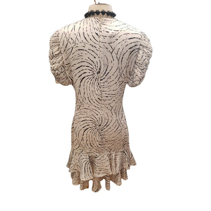 ONLY ONE!!! Vintage 80s Liz Roberts Black & White Dress Puffy Sleeves & Ruffle Hem ~ Size 7/8